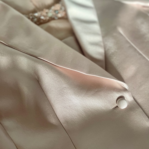 Teri Jon by Rickie Freeman Blush Pink Cocktail Formal Satin 2-Piece Suit 12 - Picture 11 of 13